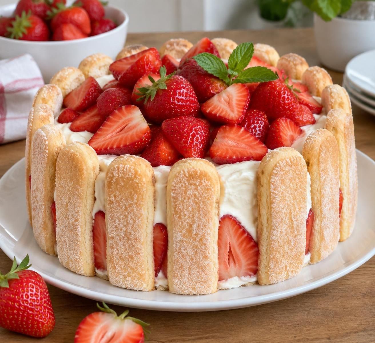 découvrez une charlotte aux fraises et au fromage blanc, facile à préparer et sans gélatine. un dessert frais, léger et gourmand à partager.